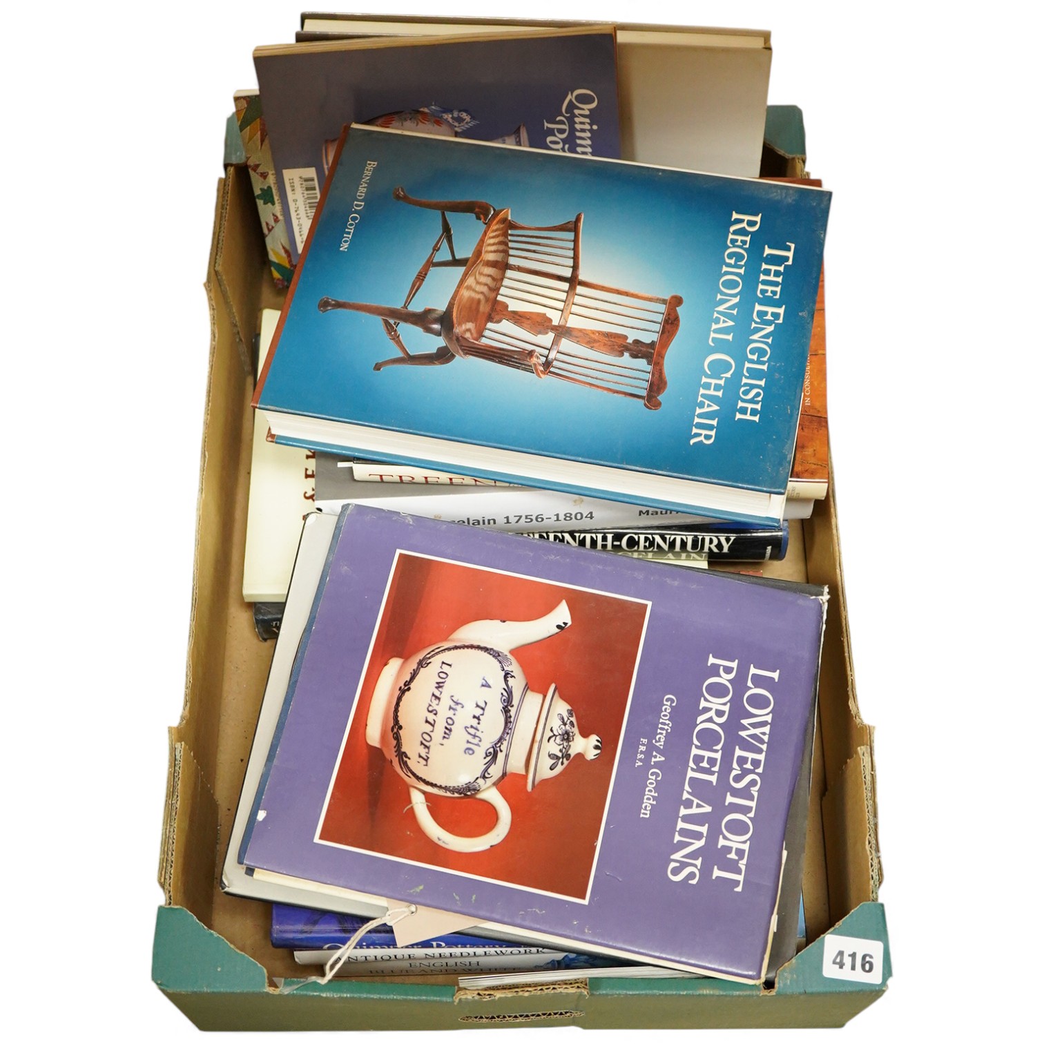 A collection of antique reference books on furniture, treen, Charles Horner, Lowestoft porcelains etc (15).